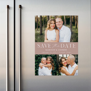Moderne Eleganz Dusty Rose 3 Foto Save-the-Date-Ka Magneteinladung