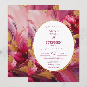 Moderne Eleganz: Fuchsia Pink Gold Hochzeit Einladung