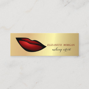 Moderne Eleganz Gold, Rote Lippen, Visagist Mini Visitenkarte