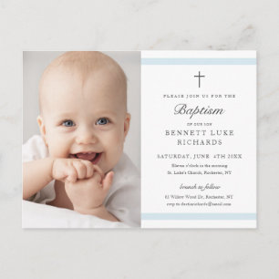 Moderne Eleganz Jungen Foto-Taufe Einladungspostkarte