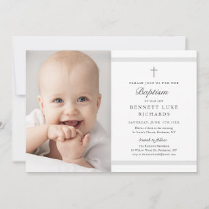 Moderne Eleganz Jungen oder Mädchen Foto Taufe Einladung