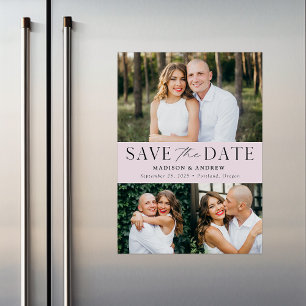 Moderne Eleganz Lavendel Drei Fotos Save the Date Magneteinladung