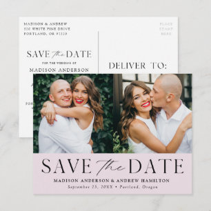 Moderne Eleganz Lavendel Zwei Fotos Save the Date Ankündigungspostkarte