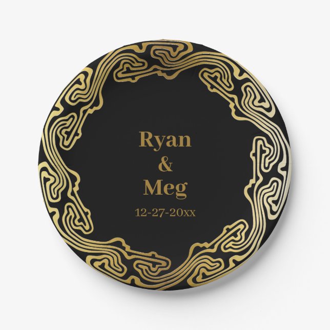 Moderne Eleganz: Moderne Gold Frame Waves Pappteller (Vorderseite)