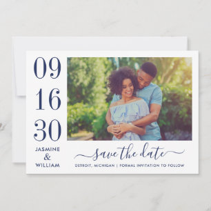 Moderne Eleganz Navy Blau Hochzeitsfoto Save The Date