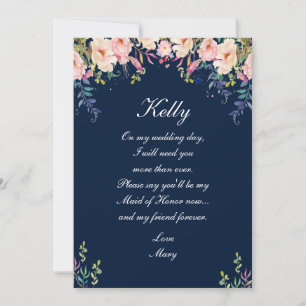 Moderne Eleganz Rosa Florale Maid Of Honor Einladung