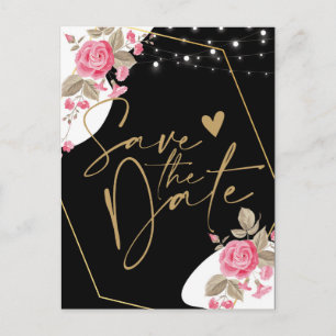 Moderne Eleganz Rosa Florale Schnur l Save the Dat Ankündigungspostkarte
