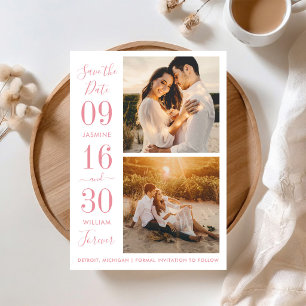 Moderne Eleganz Rosa Hochzeitsfoto Save The Date