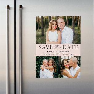 Moderne Eleganz Roségold Drei-Fotos Save-the-Date- Magneteinladung