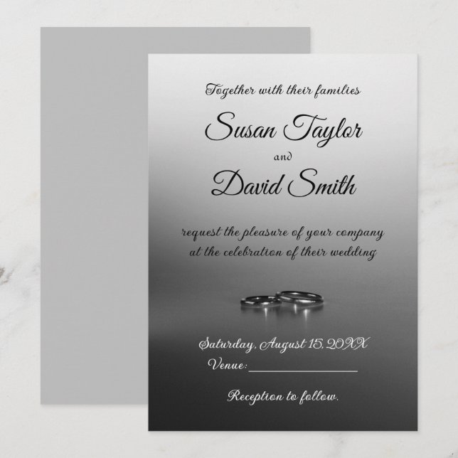 Moderne Eleganz: Schwarz-Weiß-Grau-Hochzeitkarte Einladung (Vorne/Hinten)