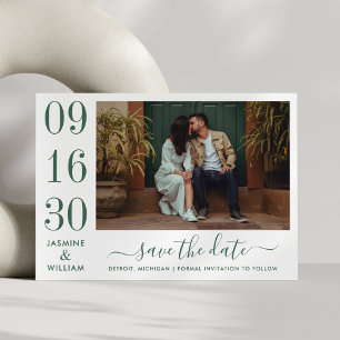 Moderne Eleganz Smaragdgrüne Hochzeitsfotos Save The Date