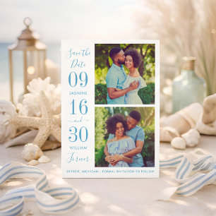 Moderne Eleganz Staubblau Hochzeitsfoto Save The Date