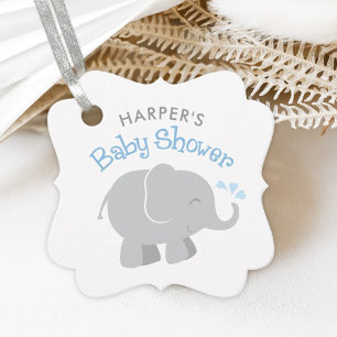 Moderne Elephant Baby Boy Dusche Blau und Grau Geschenkanhänger