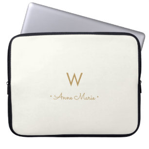 Moderne Elfenbein-Gold-Schrift-Monogramm Laptopschutzhülle