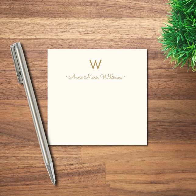 Moderne Elfenbein-Gold-Schrift-Monogramm Post-it Klebezettel (Von Creator hochgeladen)