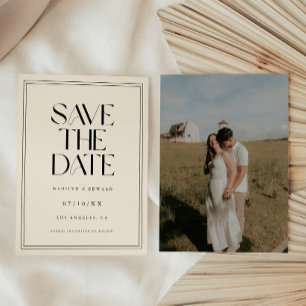 Moderne Elfenbein-Hochzeitstypografie-Foto Save The Date