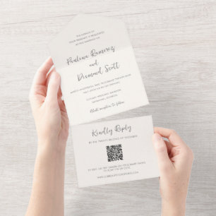 Moderne Elfenbein-QR-Code einfache Hochzeit All In One Einladung