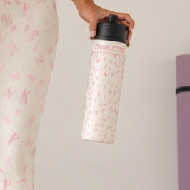 Moderne Elfenbein-Wasserfarbe Rosa Buchstabenmuste Thermosbecher
