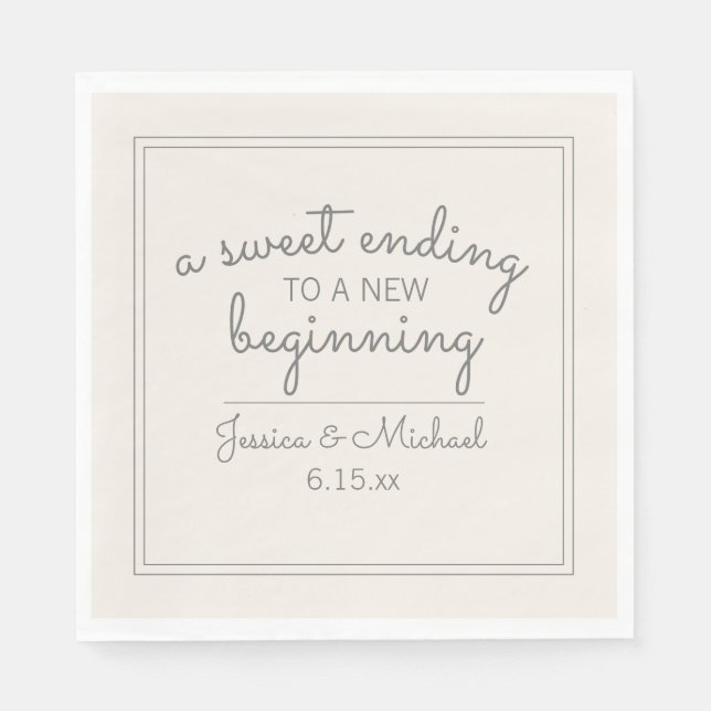 Moderne Elfenbeincreme Hochzeit Süß Unterwegs Serviette (Vorderseite)