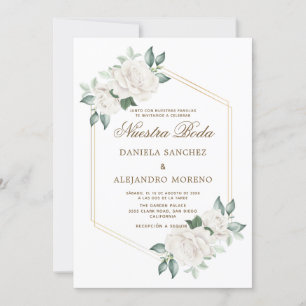 Moderne Elfenbeinflora Nuestra Boda Spanische Hoch Einladung