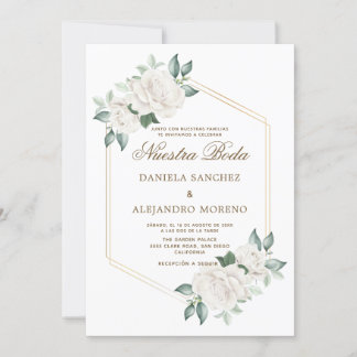Moderne Elfenbeinflora Nuestra Boda Spanische Hoch Einladung