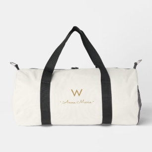 Moderne Elfenbeingold-Schriftmonogramm Duffle Bag