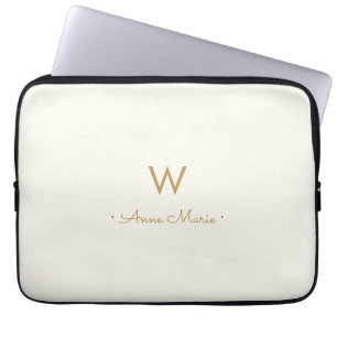 Moderne Elfenbeingold-Schriftmonogramm Laptopschutzhülle