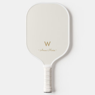 Moderne Elfenbeingold-Schriftmonogramm Pickleball Schläger