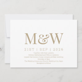 Moderne Elfenbeingoldmonogramm-Hochzeit Einladung