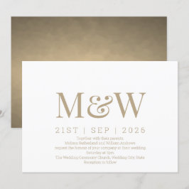 Moderne Elfenbeingoldmonogramm-Hochzeit Einladung
