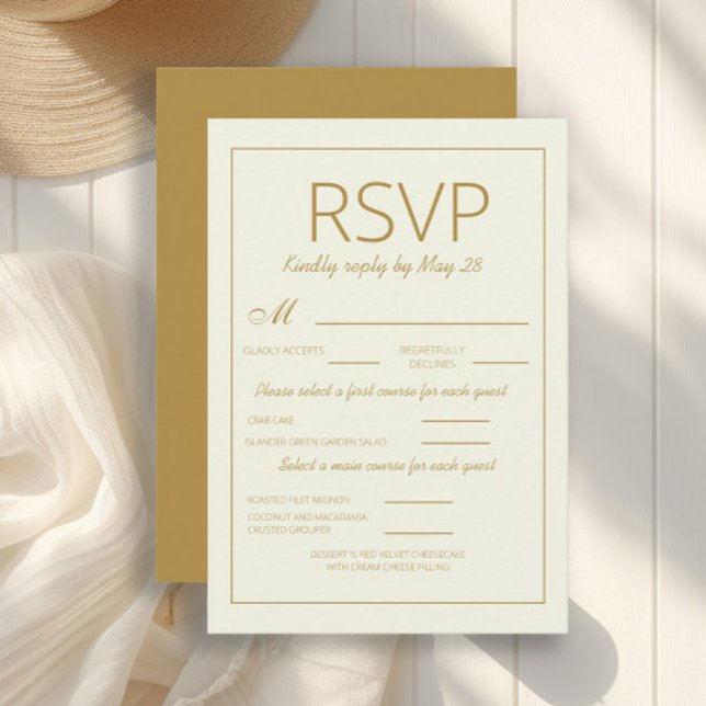 Moderne Elfenbeingoldverheiratung - RSVP - Wahlmög Karte (Gold and white vertical wedding RSVP card)