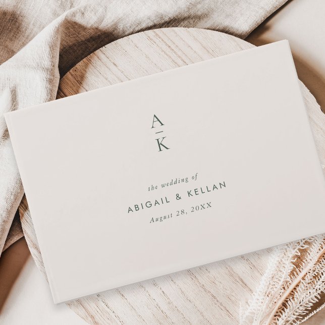 Moderne Elfenbeingrüne Monogram-Mix-Hochzeit Gästebuch (Von Creator hochgeladen)