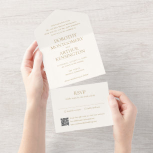 Moderne Elfenbeinküste und Gold QR Code Elegante H All In One Einladung