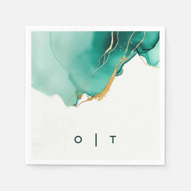 Moderne Emerald Gold Aquamarin Monogram Beach Hoch Serviette (Vorderseite)