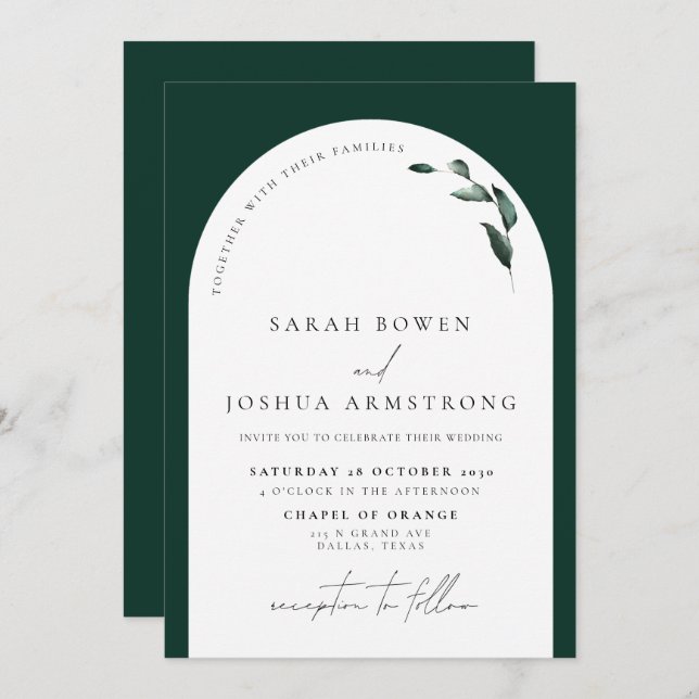 Moderne Emerald Green Botanical Script Wedding Einladung (Vorne/Hinten)
