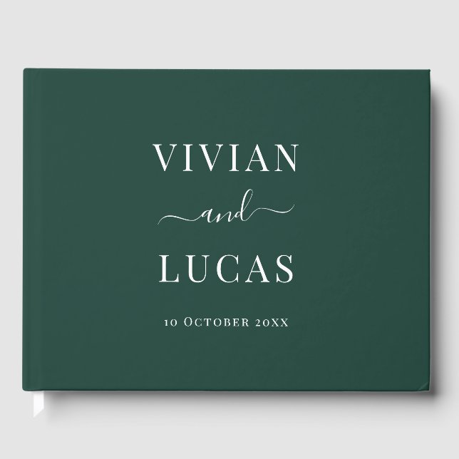 Moderne Emerald Green Formal Minimal Wedding Gästebuch (Vorderseite)