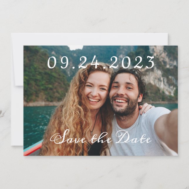 Moderne Emerald Green & Foto QR Code Wedding Save The Date (Vorderseite)