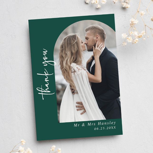 Moderne Emerald Green Foto Wedding Dankeskarte (Modern Emerald Green Photo Wedding Thank You Card)