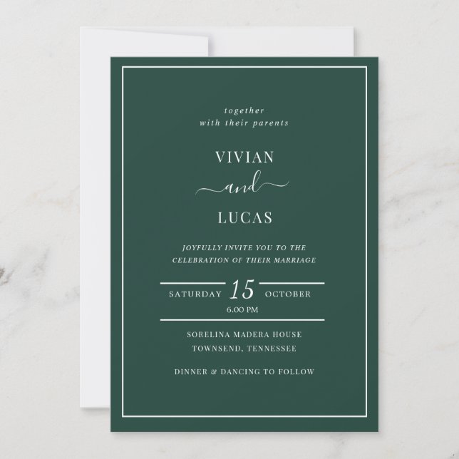 Moderne Emerald Green Minimal Wedding Einladung (Vorderseite)