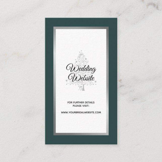 Moderne Emerald Winter Wedding Website Begleitkarte (Vorderseite)