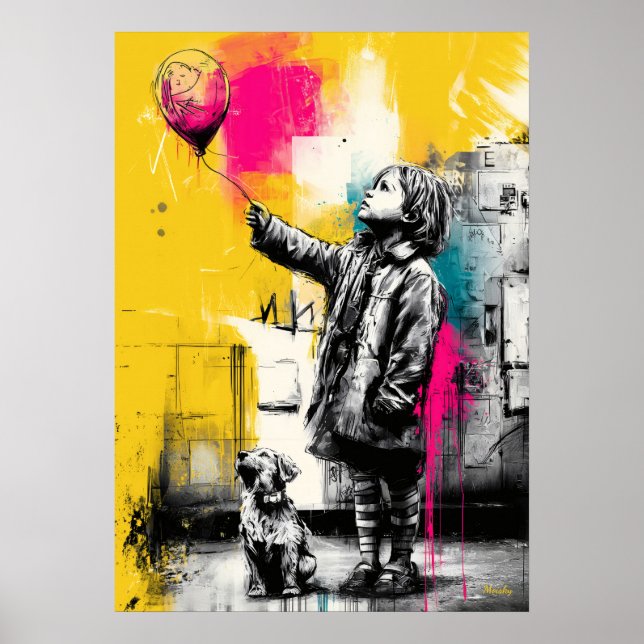 Moderne emotionale Kindheitsballon-Wandkunst Poster (Vorne)