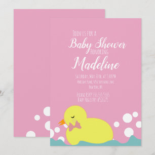 Moderne Enten Gelbe Pinke Mädchen Baby-Party  Einladung