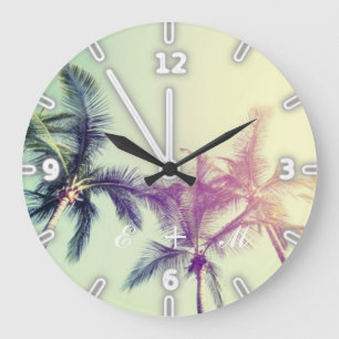 Moderne entzückende tropische Strand, Palmen -Mono Große Wanduhr