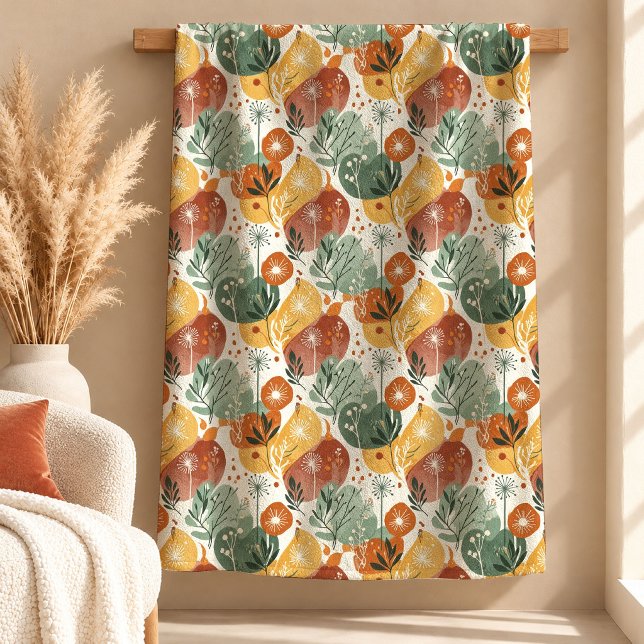 Moderne Erdig-Abstrakte Blumen-Boho-Decke Fleecedecke (Modern Earthy Abstract Flower Boho Blanket)