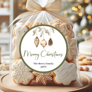 Moderne Erdig-Weihnachtliche Personalisierte Famil Runder Aufkleber