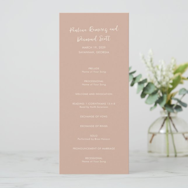 Moderne erdige neutrale einfache Hochzeit Programm (Stehend Vorderseite)