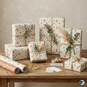 Moderne erdige Terrazzo Salbeigrüne Terrakotta Geschenkpapier