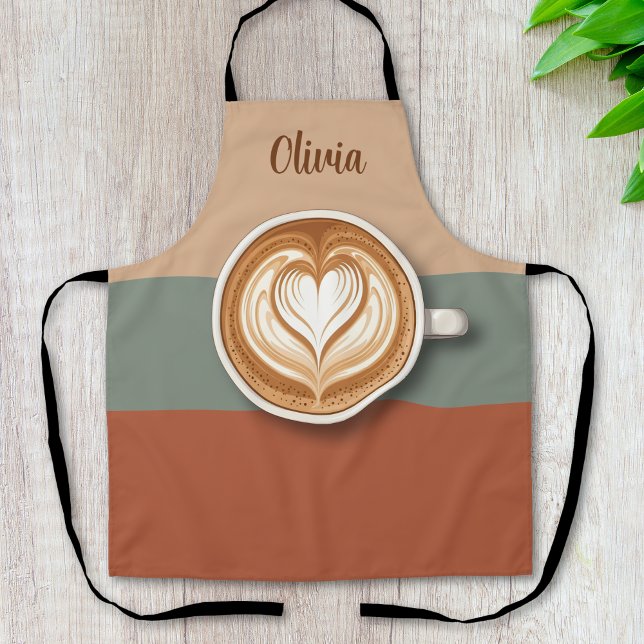 Moderne Erdtöne Herz Latte Barista Schürze (Von Creator hochgeladen)