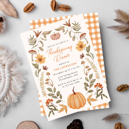 Moderne Erntedank Dinner Pumpkin & Autumn Leaves Einladung