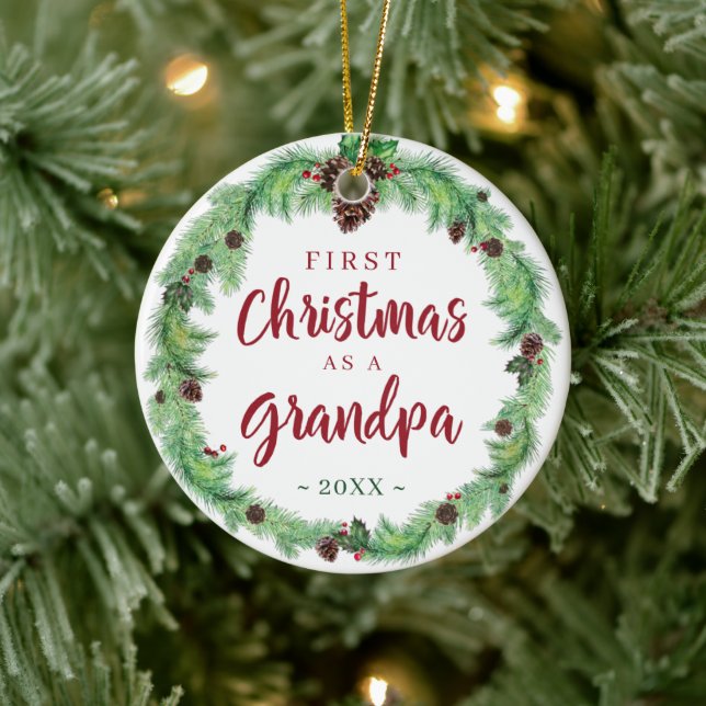 Moderne ERSTE CHRISTMAS ALS GRANDPA-Foto Keramik Ornament (Baum)
